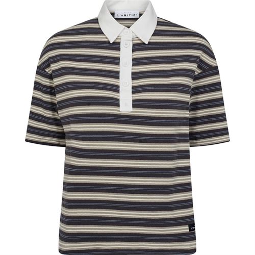 HAUTE L`AMITIÉ POLO, BOY STRIPE SS POLO, DUSTY MOCCA